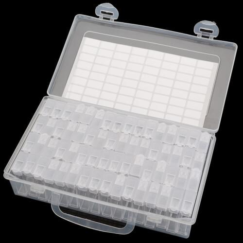 Transparent 64 Slots Lattice Storage Box & Stickers Diamond Painting Embroidery Accessory Box Cross Stitch Case Home Storage