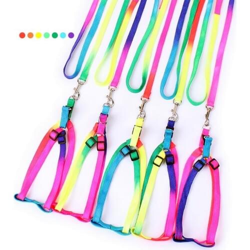 Adjustable Pet Dog Leash Collar Puppy Cat Dog Accessories Nylon Leash Harness Collar Lead Rainbow Color Hand Strap