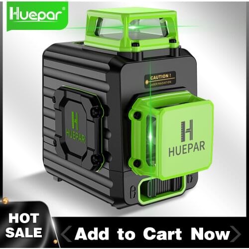 Huepar 8 Lines Green Beam Cross Line Laser Level 2x360 Self-leveling Horizontal & Vertical with Li-ion Battery Hard Carry Case