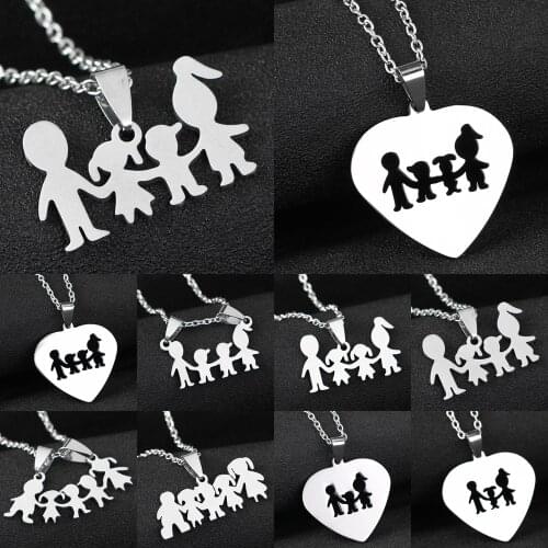 Trailer Family Chain Stainless Steel Pendant Necklace Parents And Children Necklaces Heart Jewelry Gifts For Mom Dad New
