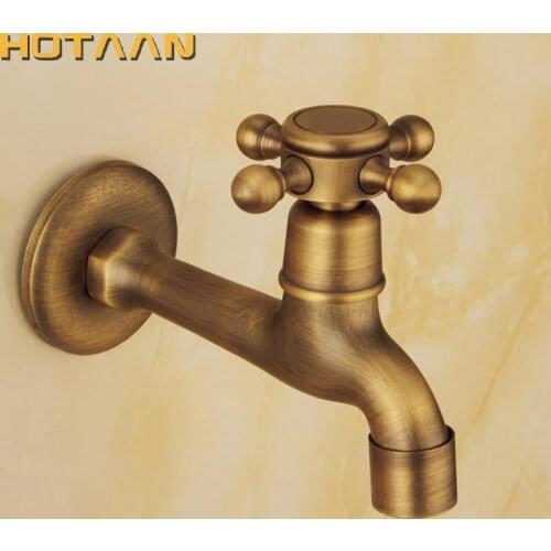 Long garden use Bibcock faucet tap crane Antique Brass Finish Bathroom Wall Mount Washing Machine Water Faucet Taps YT-5158