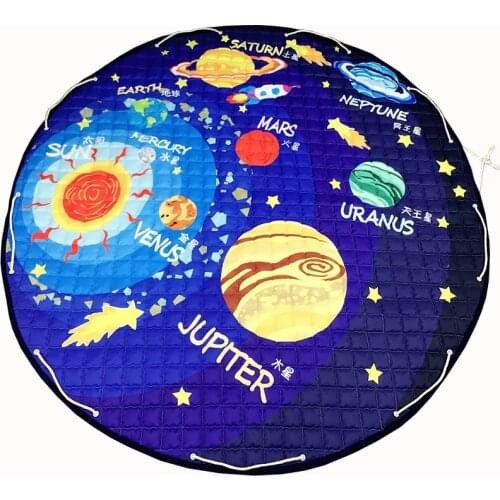 Solar system planets pattern polyester fabric quilting mat kids/children round carpet diameter 150cm toys storage bags