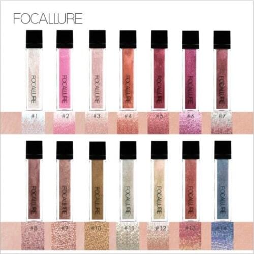 FOCALLURE 14 Colors Liquid Pigment Eyeshadow Ocean Light Waterproof Glitter Shimmer Highlighter Brighten Makeup Liquid Eyeshadow
