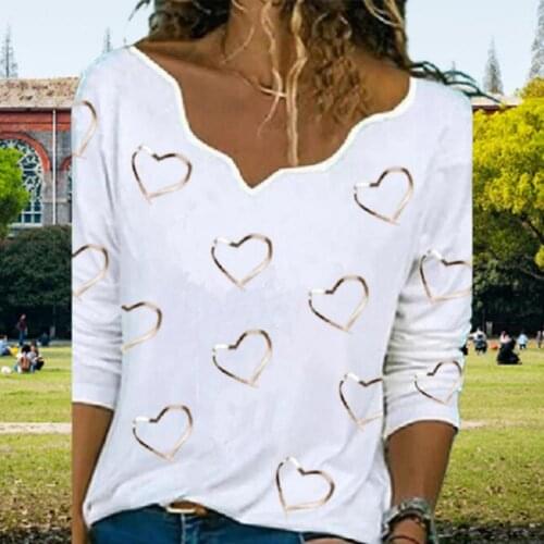 Spring Bicycle T Shirt Women Summer Casual Tshirts Tees Blouse Stamping Heart Shape Print Long Sleeve T-shirt Pullover Cute Top