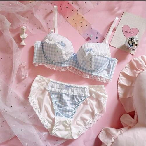 Japanese underwear lovely girl sweet lattice bubble Chiffon Lace Edge with steel ring small chest gathered bra jacket GZ-T8