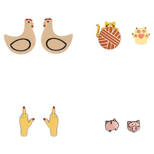 Funny Exaggerated Hypoallergenic Duck Cat Thread Ball Earrings Fashion Asymmetrical Drip All-match Earring Cute Hen Jewelry Gift