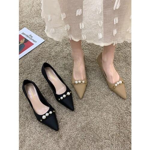 Womens shoes high heels stiletto heel 2021 spring fashion casual pointed pearl pumps