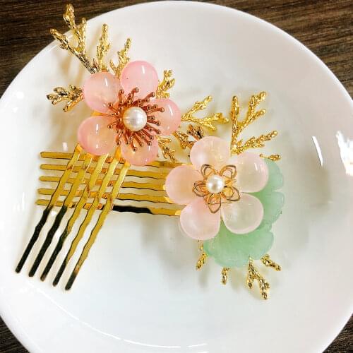 Morkopela Bridal Handmade Glasses Flower Hair Comb Wedding Hair Jewelry Chinese Style Hair Clip Accessories For Women