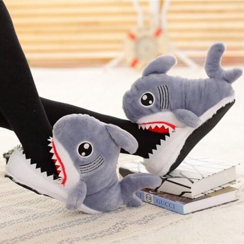 Women Lovely Indoors Slippers Ladies Cartoon Shark Funny Home Cotton Shoes Female Warm Plush Bedroom Flat Womens Footwear New