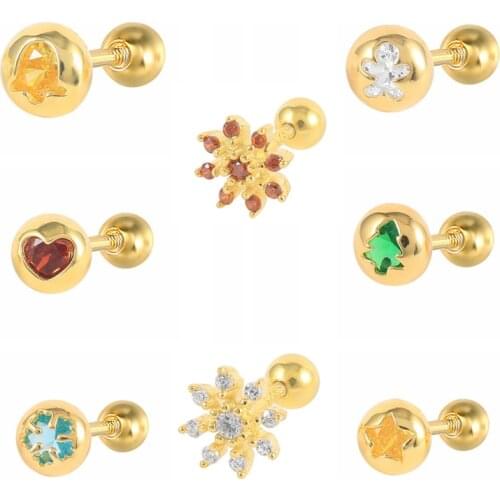 CANNER Pendientes Plata 925 Colorful Crystal Elk Snowflake Piercing Small Stud Earrings For Women 925 Sterling Silver kolczyki