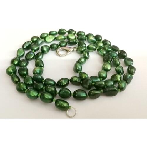 Women Jewelry 80cm 32'' necklace 10mm Dark Green pearl baroque pearl handmade Real cultured freshwater pearl gift