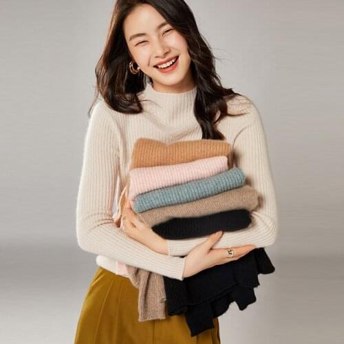 2021 woman winter 100% Cashmere sweaters knitted Pullovers jumper Warm Female Mock Neck blouse blue long sleeve clothing