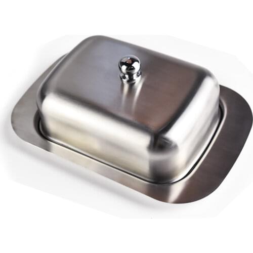 1pc Stainless Steel Butter Dish Box Container Cheese Server Storage Keeper Tray with Hold Lid Fruit Salad Cheese Dish