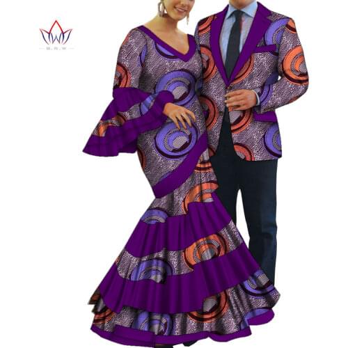 2pcs Set African Dresses for Women Bazin Riche Women Party Dress Mens Blazer Men Casual Tops Couple Lover Wedding Clothes WYQ813