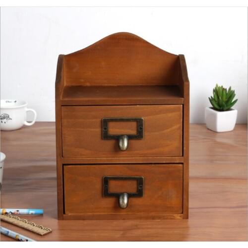 2Drawer Stationery Case Home Cosmetic Storage box Wooden Storage Drawer Hanger storage organizer Office Make up Storage case
