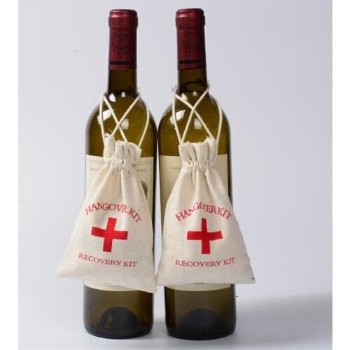 20pcs 10*14cm Cotton Wedding Hangover Kit Bags for Hen Parties Hangover Recovery Kit Party Favor Gift Bags