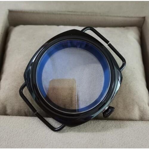 45mm black polishing 316L Stainless steel Watch case mineral glass or sapphire crystal for ETA 6497 6498 ST 3600 3621 Movement