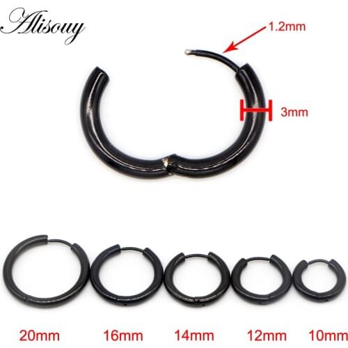 Alisouy 1 PCS Rock Stainless Steel Hoop Earrings Huggie Simple Style Circle Hoop Earring Earrings for Women Man 3mm color Black