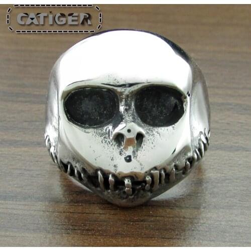 Free Shipping Punk 316L Stainless Steel Silver color Black Color Huge Halloween Ghost Skull Ring Jewelry