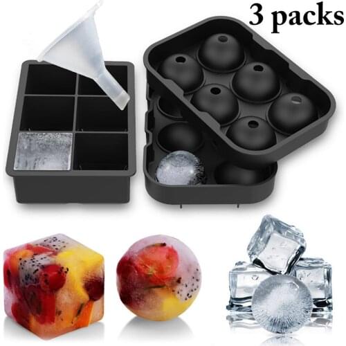 6-Cavity Large Ice Cube Maker Silicone Mold Big Sphere Ice Ball Square Ice Cube Tray Whiskey Wine Cocktail Party Bar Accessories