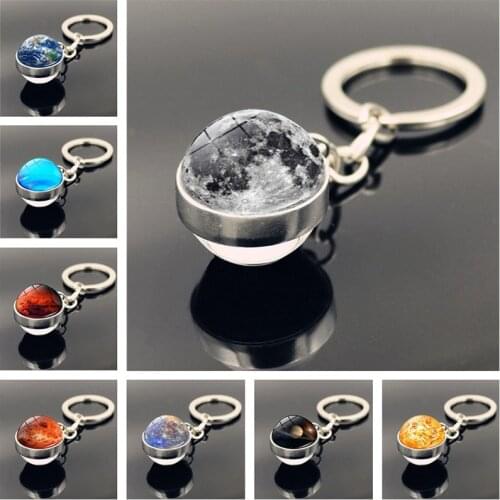 Solar System Planet Keyring Nebula Space Keychain Moon Earth Sun Art Picture Double Side Glass Ball Key Chain