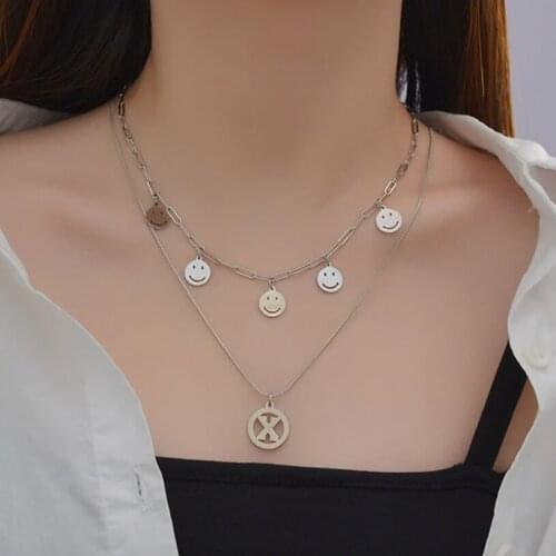 316L Stainless Steel New Fashion Upscale Jewelry Never Fade Many Smiling Charms Chain Choker Necklaces & Pendants For Women