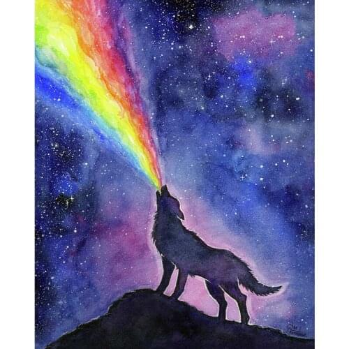 DIY Painting By Numbers Rainbow Kit Oil Picture By Numbers Wolf Animal Wall Art Painting on Canvas Home Decoration Gift