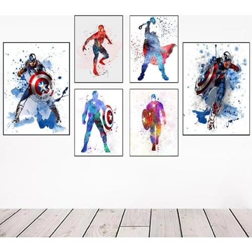Marvel Superhero Watercolor Art Canvas Painting Movie Prints and Posters Wall Art Pictures for Living Room Decoration Cuadros