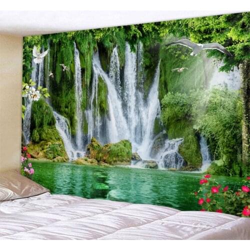 Beautiful nature waterfall tapestry forest print seascape hippie wall hanging bohemian wall tapestry mandala wall decoration
