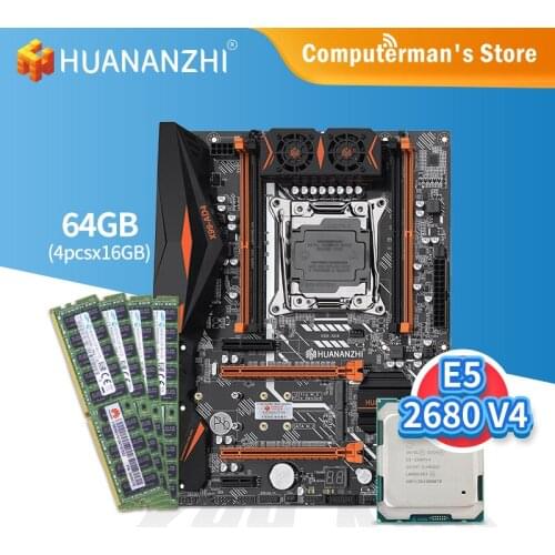 HUANANZHI X99 AD4 X99 Motherboard combo kit set CPU Intel XEON E5 2680 V4 Memory 4*16G DDR4 RECC 2133 memory M.2 NVME USB3.0 ATX
