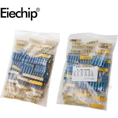 2W Metal Film Resistor 1% Assorted set,set of colored ring resistance assortment Kit 33R 39R 47R 56R 75R 1k 10K 100K 2K 20K 200K
