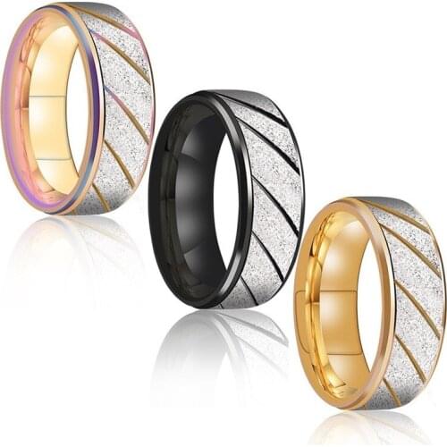 Fashion Couple Color Ring Multicolor Stainless Steel Frosted Ring Diagonal Strip Colorful Ring Jewelry