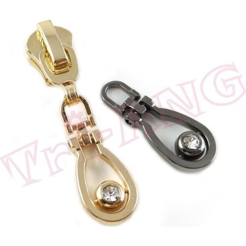 20pcs/lot, Gold and Black Color Quality Rhinestone 5# Zipper Sliders for Metal/Resin/Nylon Zippers