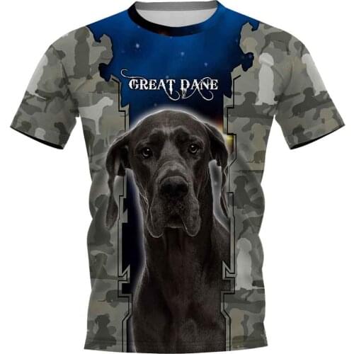 CLOOCL 3D Pet Men T-shirts Unisex Great Dane Printed Mens Clothing Camouflage Personality Animals Casual Tees Oversized