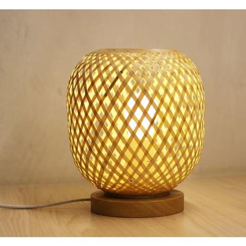 Bamboo Woven Table Lamp Eco-friendly Wooden Bedside Light Night For Bedroom Feeding Indoor Art Decoration Lighting E27 Bulb Plug