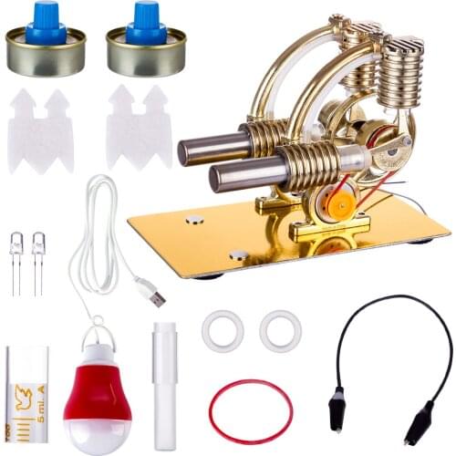 2019 New L-Shape Double Cylinders Stirling Engine Model with All-metal Base and Big Bulb (Random Color) - Golden Drop Shipping