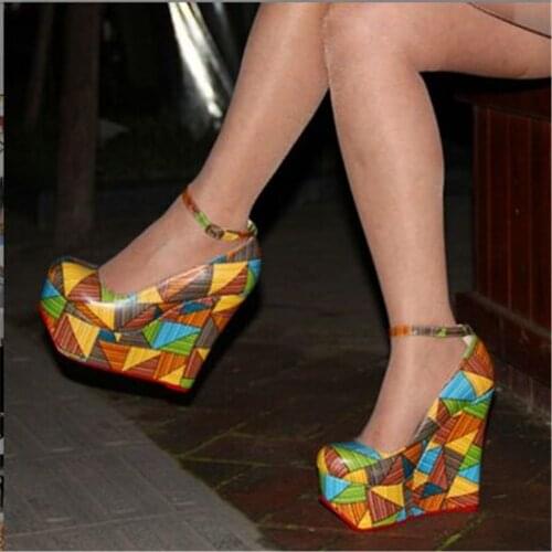 FGHGF NEW,Free Post color leather ankle straps, waterproof 4.5 cm, 16 cm wedge heel shoes, big size shoes. Size: 35-43