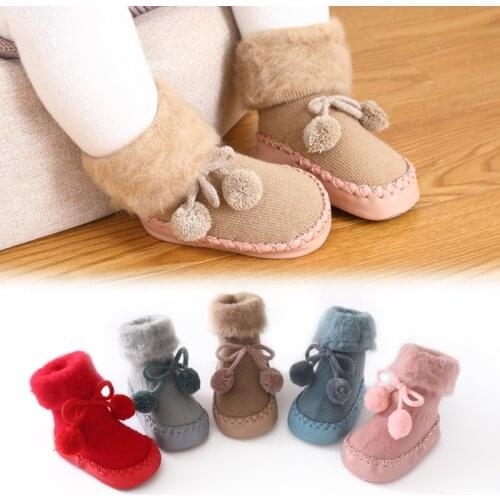 Autumn Winter Baby Socks Shoes Newborn Children Floor Socks Anti Slip Soft Solid Thicken Warm Butterfly Knot Sock for 0-24M
