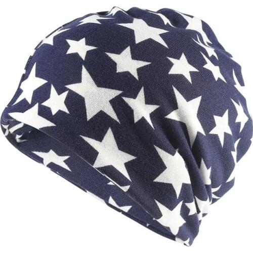 2021 Cotton Autumn winter Skullies cap beanie hat star print turban Hat scarf dual use for Men and Women 64