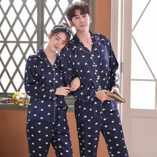 Lovers Pajamas Couples Unisex Silk Sleepwear Soft Pyjama Sets Nightgown Pajama Sets Long Sleeve Men Lounge Pijamas
