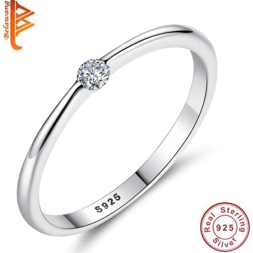 Simple Classic 925 Sterling Silver Round Ring AAA Shiny Cubic Zircon Finger Rings For Women Wedding Jewelry