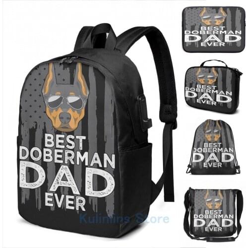 Funny Graphic print Best Doberman Dad Doberman Father Dog USB Charge Backpack men School bags Women bag Travel laptop bag