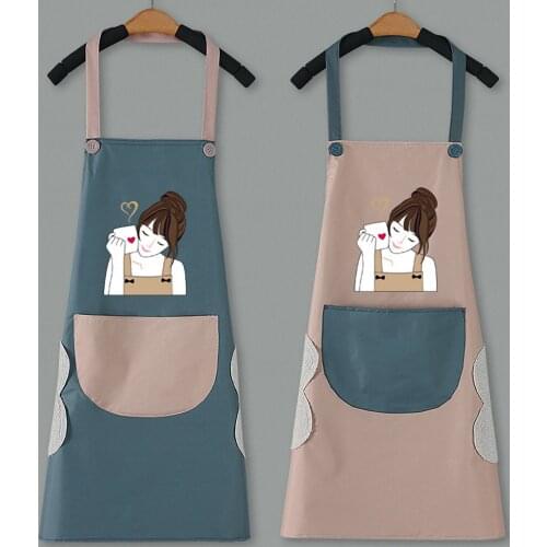 Cute Wipeable Waterproof Oil Stain Proof Apron Cartoon Rabbit with Pockets Sleeveless Cooking Clothes Kitchen Baking 68X72cm