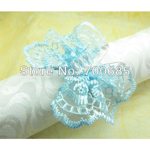 Blue butterfly pearl napkin ring, crystal beaded wedding napkin holder