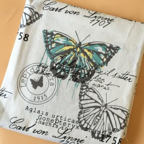 Printed Linen Cotton Fabric Patchwork Sewing Cotton Linen Fabric Butterfly Printed DIY Quilting Canvas Material For Home Textile