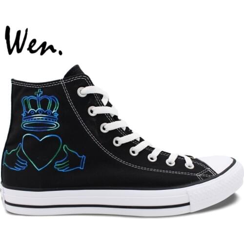 Wen Design Crown Heart-shaped Simple Minds Custom Hand Painted Canvas Athletic Shoes High Top Outdoors Sneakers for Men Women