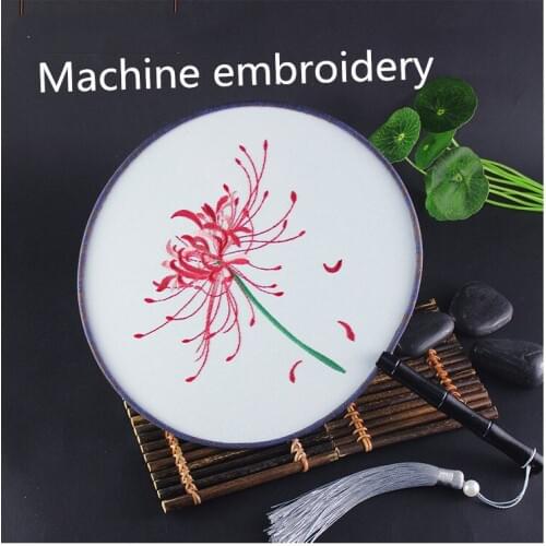 Machine Embroidery Round Fabric Hand held Fan Handles Vintage Chinese Silk Dancing Fans Costume Decorative Prop Fan Wedding Gift