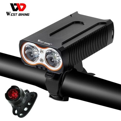 WEST BIKING Waterproof Bicycle Lights MAX 2400LM USB Charging 2 LED Cycling Headlight Front Lamp + Free Taillight Bike Light