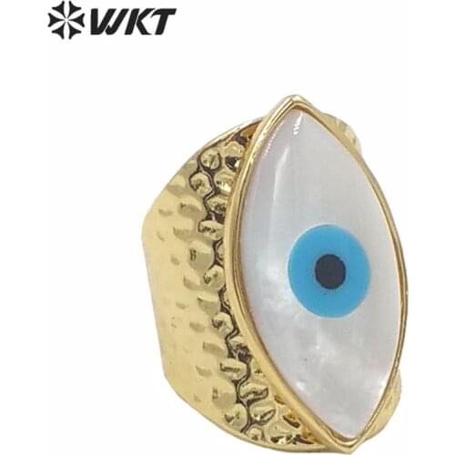 WT-R312 Wholesale Special shell evil eye ring with gold electroplated Natural Cute ring fashion jewelry