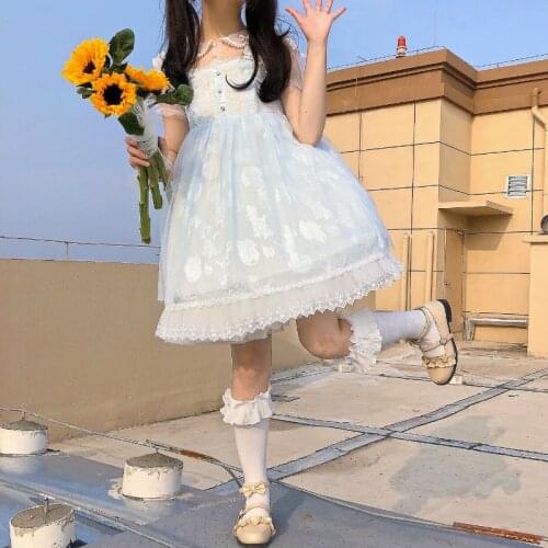 Lolita Kawaii shell jacquard Lolita Japanese soft sister sweet girl jsk strap dress girl summer